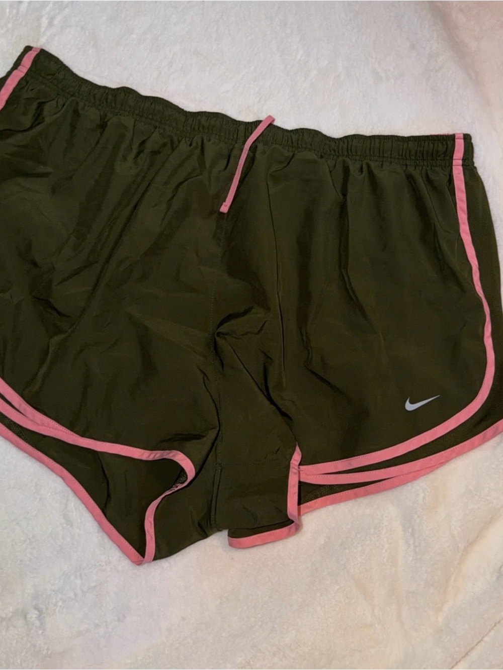 Nike Women's Hunter Green Athletic Shorts with Pink Trim